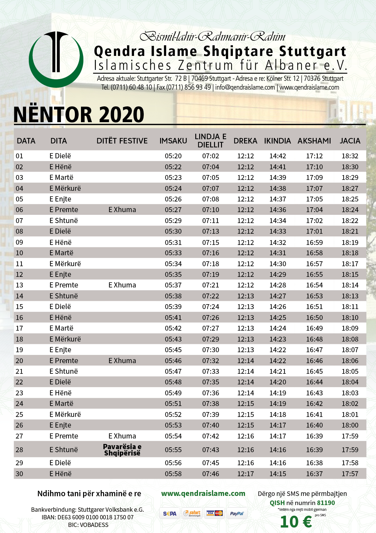 Takvimi 2020 – Qendra Islame Shqiptare Stuttgart